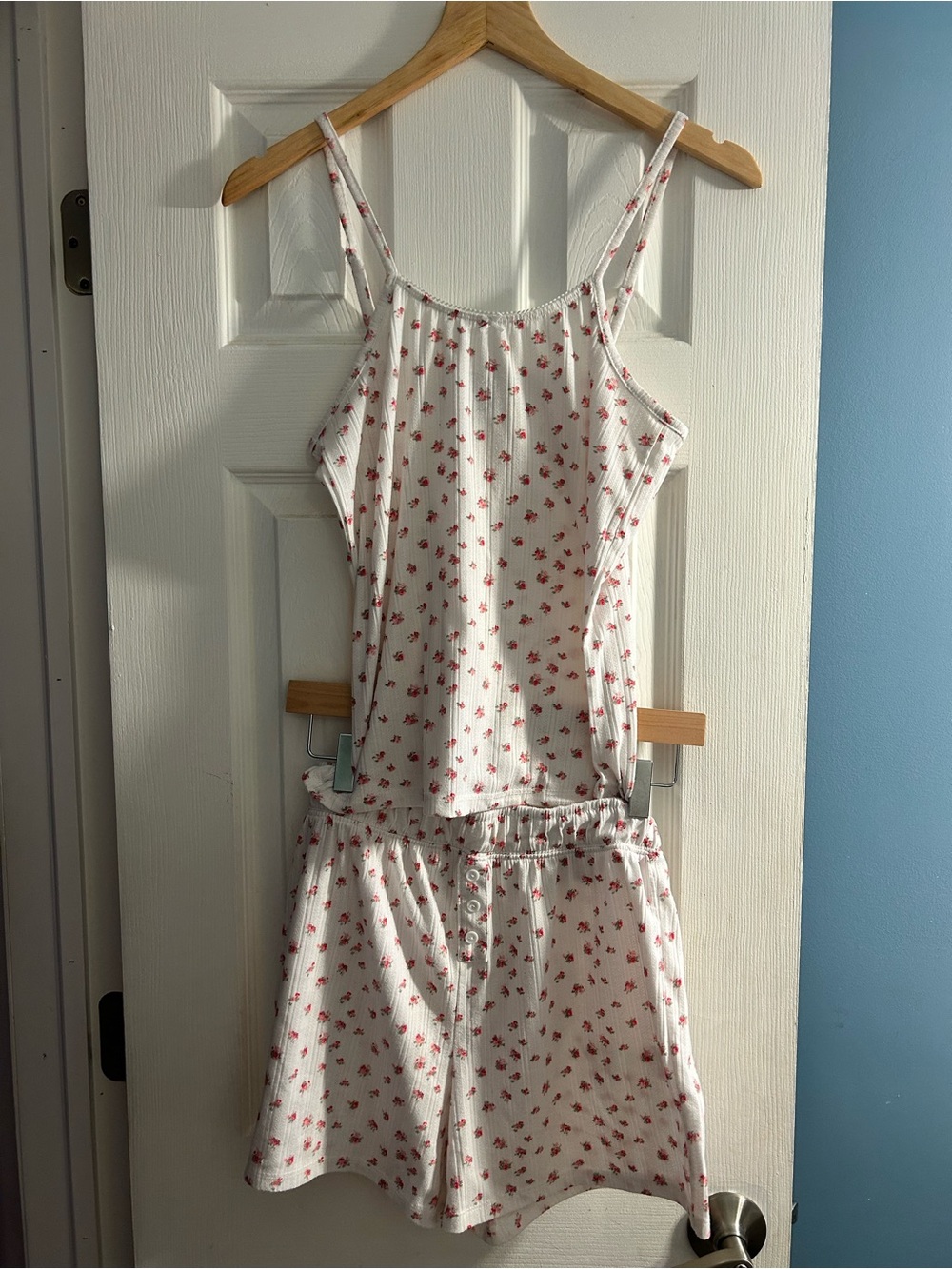 Sincerly Jules White Ribbed Tank & Red Floral Shorts Sleep Set